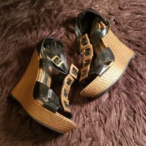 Bamboo Black /Brown Wedges